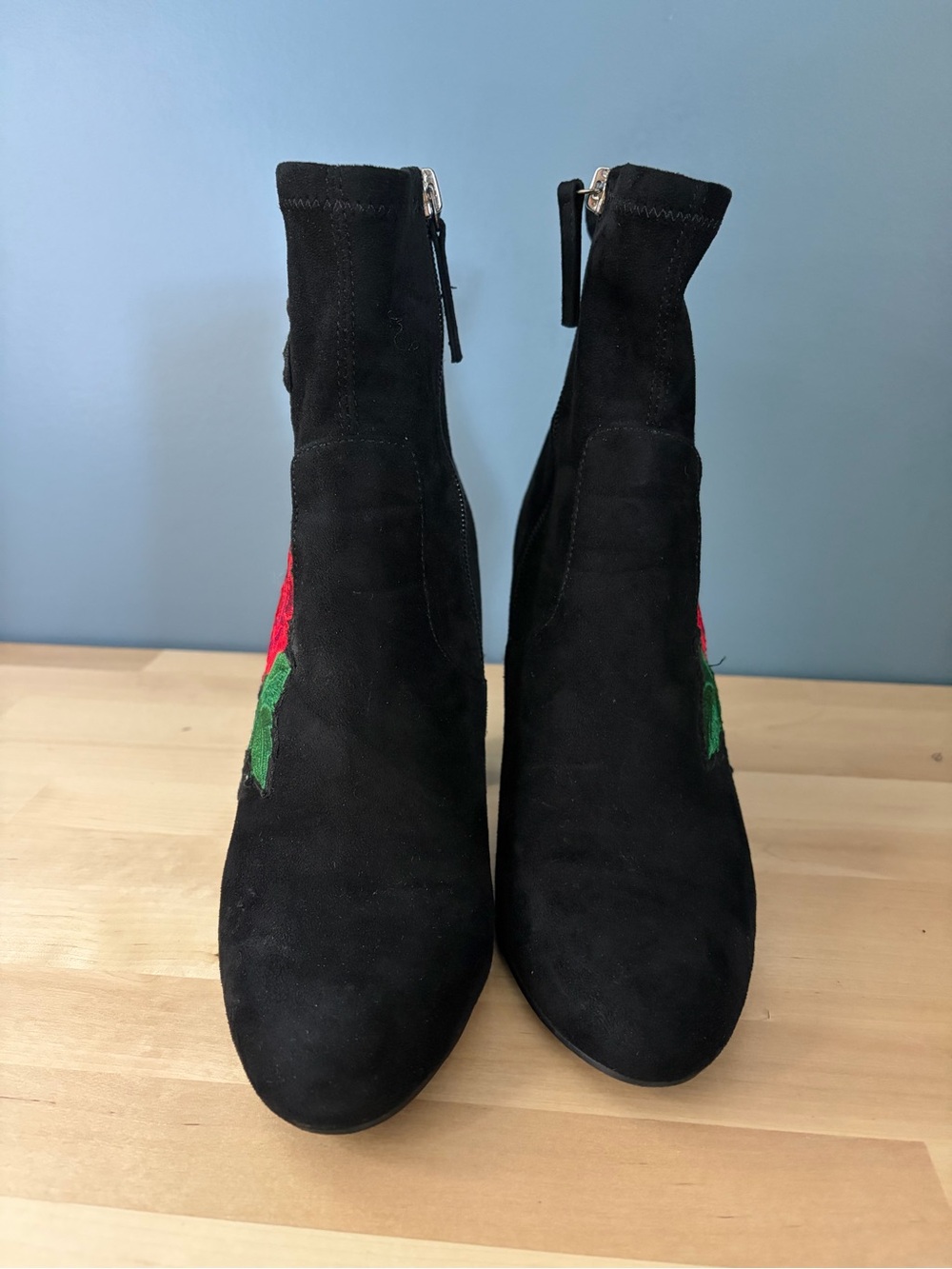 Steve Madden Rose Embroidered Black Heeled Boots - Picture 3 of 7